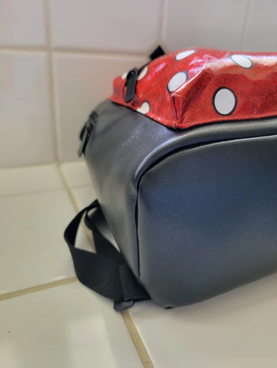 Disney Minnie Mouse Black Backpack with Red Polka Dot Pocket and Bow - Picture 8 of 12